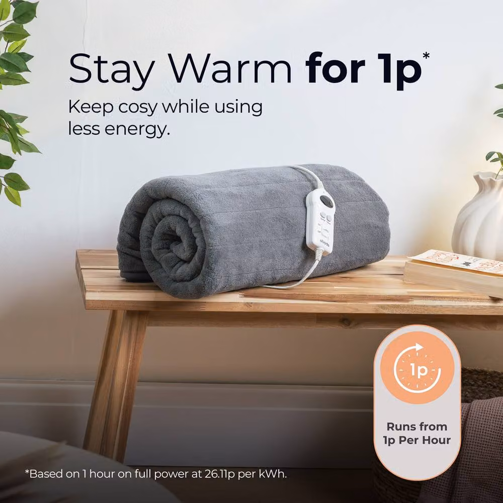 Abode Grey Microfleece Electric Heated Throw with 9 Heat Settings and Auto Shut-off – 4