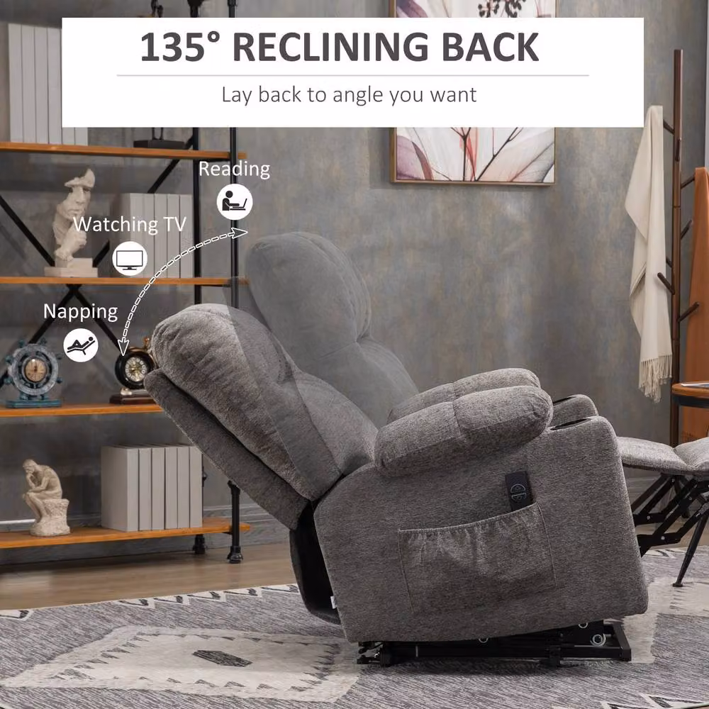 STILVORA Grey Fabric Power Lift Recliner Chair with Ottoman and Armrests – 6