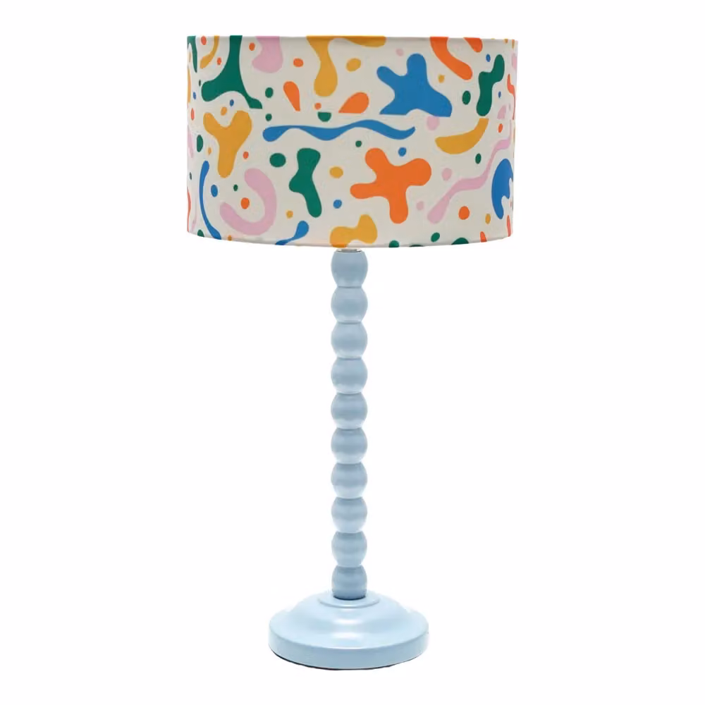 ValueLights Blue Bobbin Stem Table Lamp with Fabric Cylinder Shade – 2