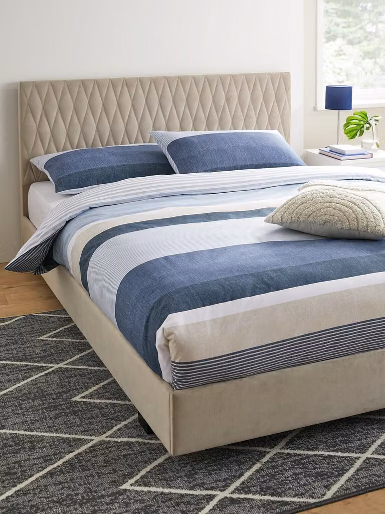 Ashton Upholstered Fabric Double Bed Frame in Grey, W/D/H: 140 x 200 cm