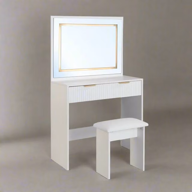Furniture Maxi Mercury Hollywood Style Dressing Table and Stool Set with LED Lighting in White – 1
