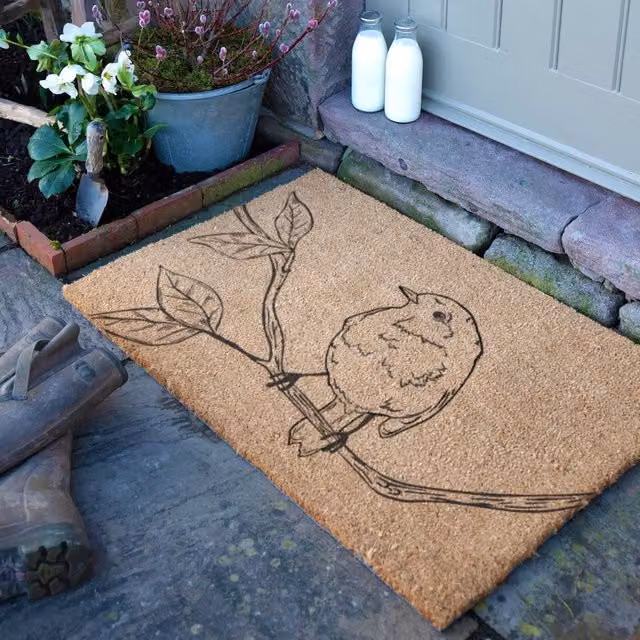 Artsy Mats Pencil Robin Coir Doormat in Brown, W/D/H: 90 x 60 cm – 1