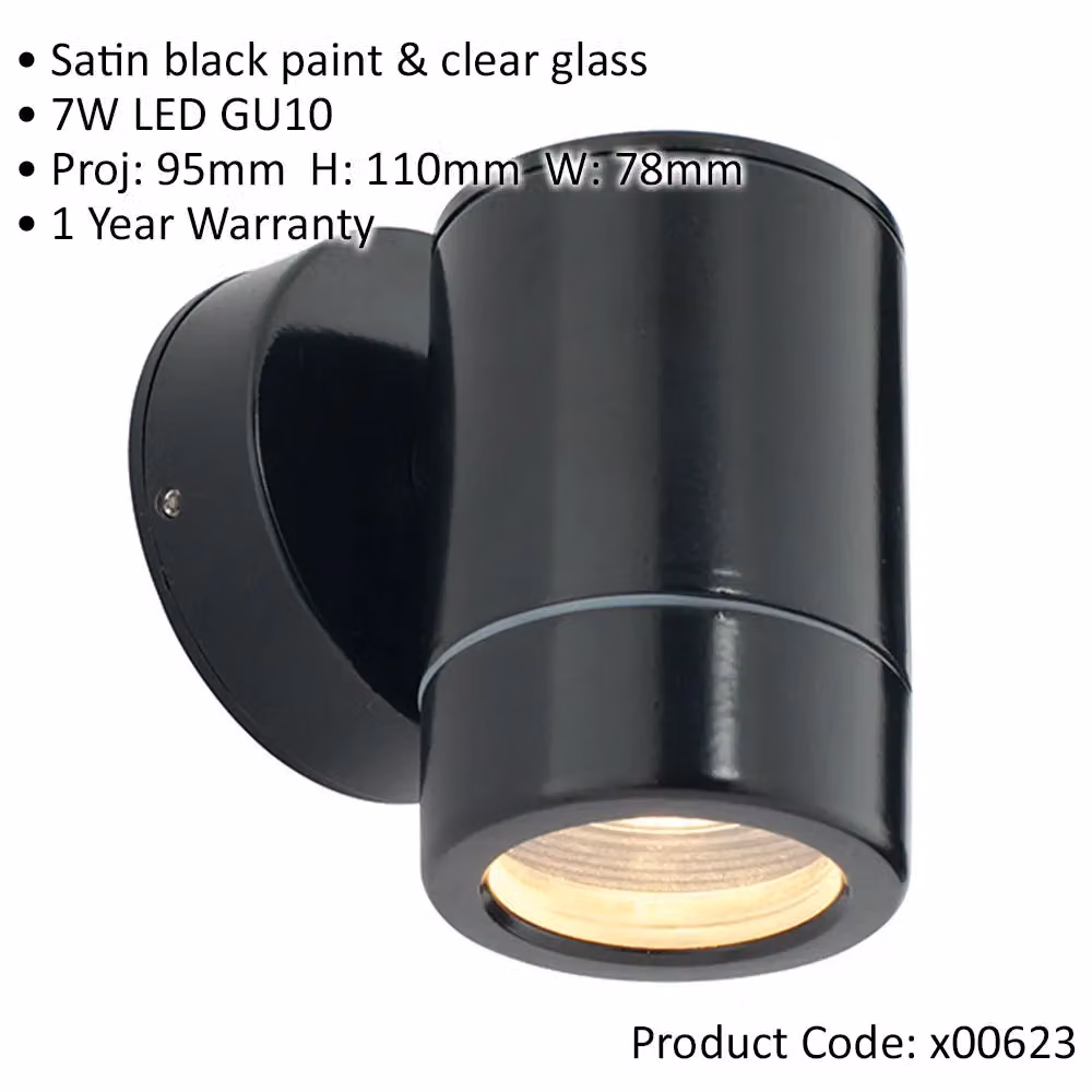 Loops 2 Pack Outdoor IP65 Wall Downlight, Dimmable 7W LED GU10, Satin Black – 2