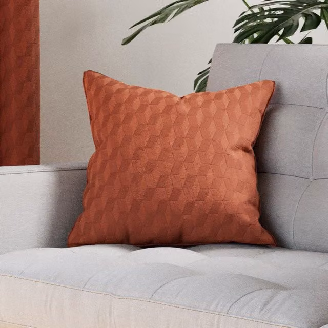 Terrys Tokyo Geometric Embossed Square Filled Cushion in Orange and Grey, W x D: 43 x 43 cm