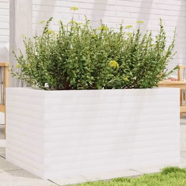 Berkfield Home White Solid Wood Pine Garden Planter Tub W: 90 cm, D: 60 cm, H: 45.5 cm – 1