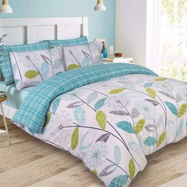 Dreamscene Allium Floral Reversible Duvet Cover and Pillowcase Set in Petrol and Multicolour, W: 140 cm, L: 200 cm