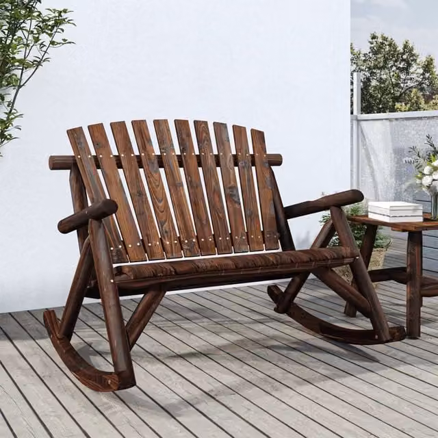 Berkfield Home 2-Seater Garden Rocking Bench in Brown Solid Spruce Wood, W/D/H: 123 x 96 x 102 cm