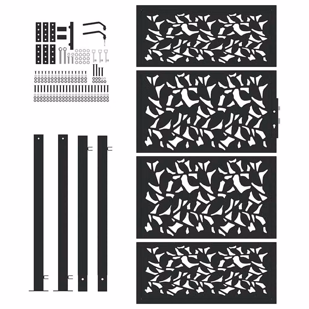 Berkfield Home Black Steel Leaf Design Garden Gate W: 105 cm, H: 180 cm – 4