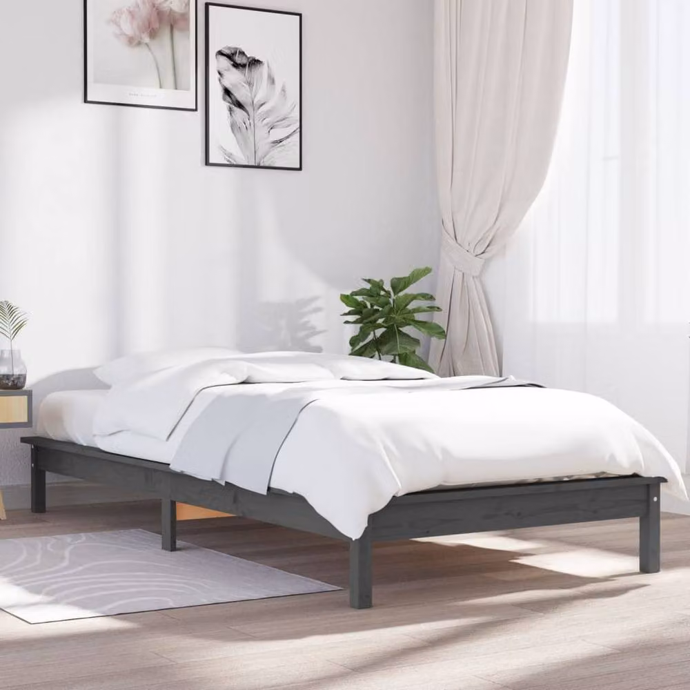 Berkfield Home Single Solid Wood Pine Bed Frame, Grey, W/D/H: 90 x 190 cm – 2