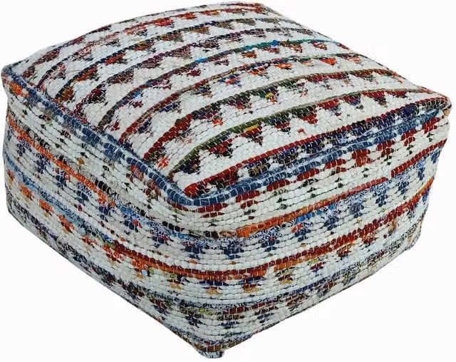 Homescapes Multicolour and White Abstract Retro Cube Beanbag Style Footstool, W/D/H: 60 x 60 x 60 cm