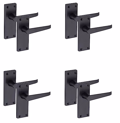 Golden Grace Victorian Latch Door Handles with Backplate, Matt Black Zinc, 4 Pairs, W: 12 cm, H: 4 cm – 1