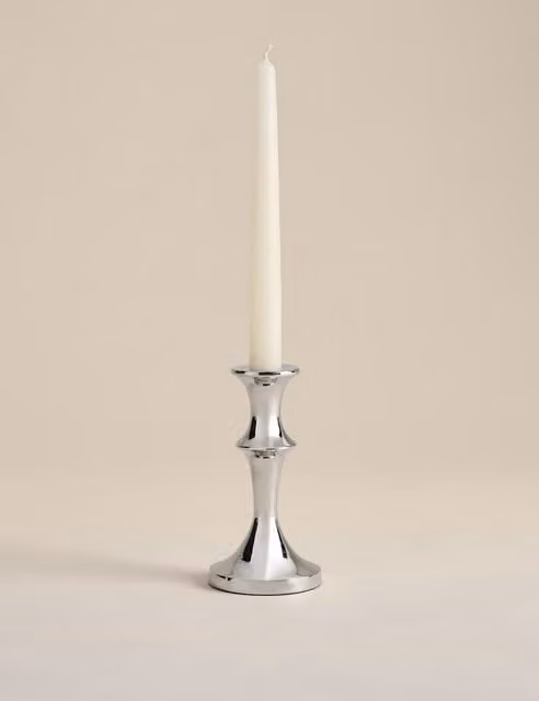 M&S Modern Silver Chrome Taper Dinner Candle Holder