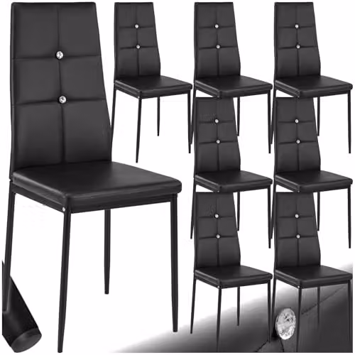 tectake Set of 8 Julien Dining Chairs in Black Synthetic Leather with Metal Frame