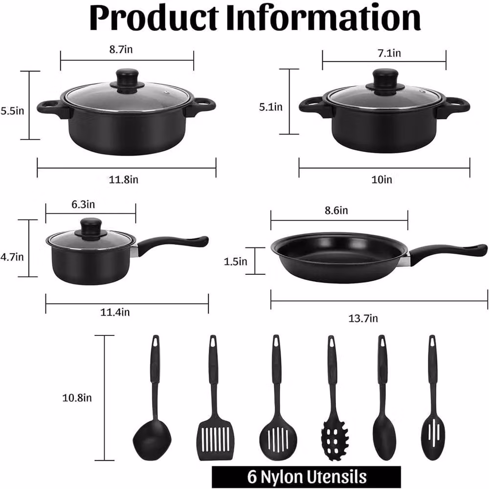 Nordara 13-Piece Non-Stick Cookware Set with Glass Lids in Black – 2