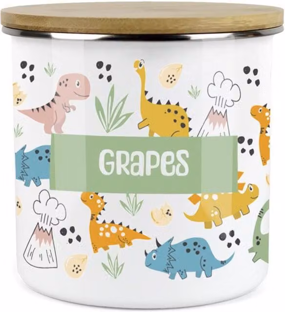Purely Home Cartoon Dinosaurs Childrens Mini Snack Pot in Green and Multicolour Enamel Metal