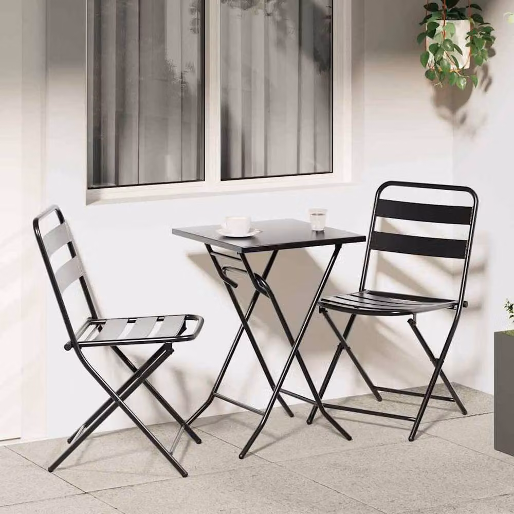 Berkfield Home 3 Piece Folding Bistro Set in Anthracite Black Steel – 2