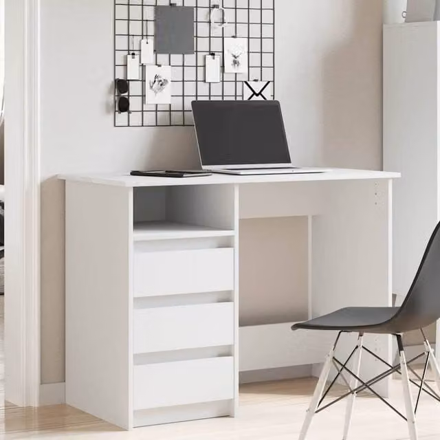 Berkfield Home White Decorative Writing Desk in Engineered Wood, W/D/H: 102 x 50 x 75 cm