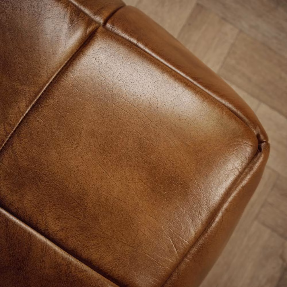 Elm Home And Garden Genuine Leather Foot Stool Pouffe in Tan Brown – 2