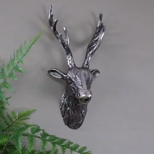 Melody Maison Silver Metal Wall Mounted Stag Head W/H: 18 x 43 cm – 1