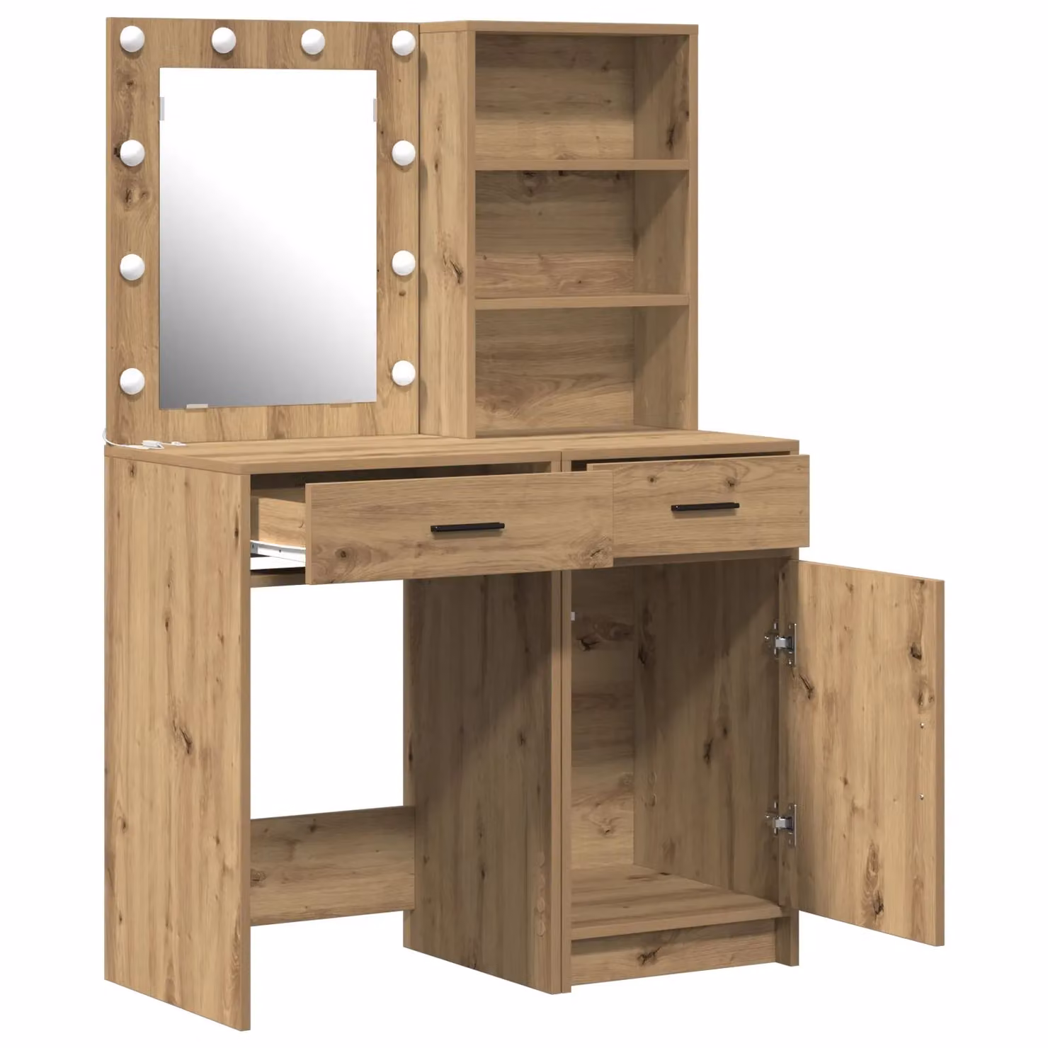 Berkfield Home 2 Piece Modern Hollywood LED Dressing Table Set in Brown Artisan Oak Engineered Wood – 2