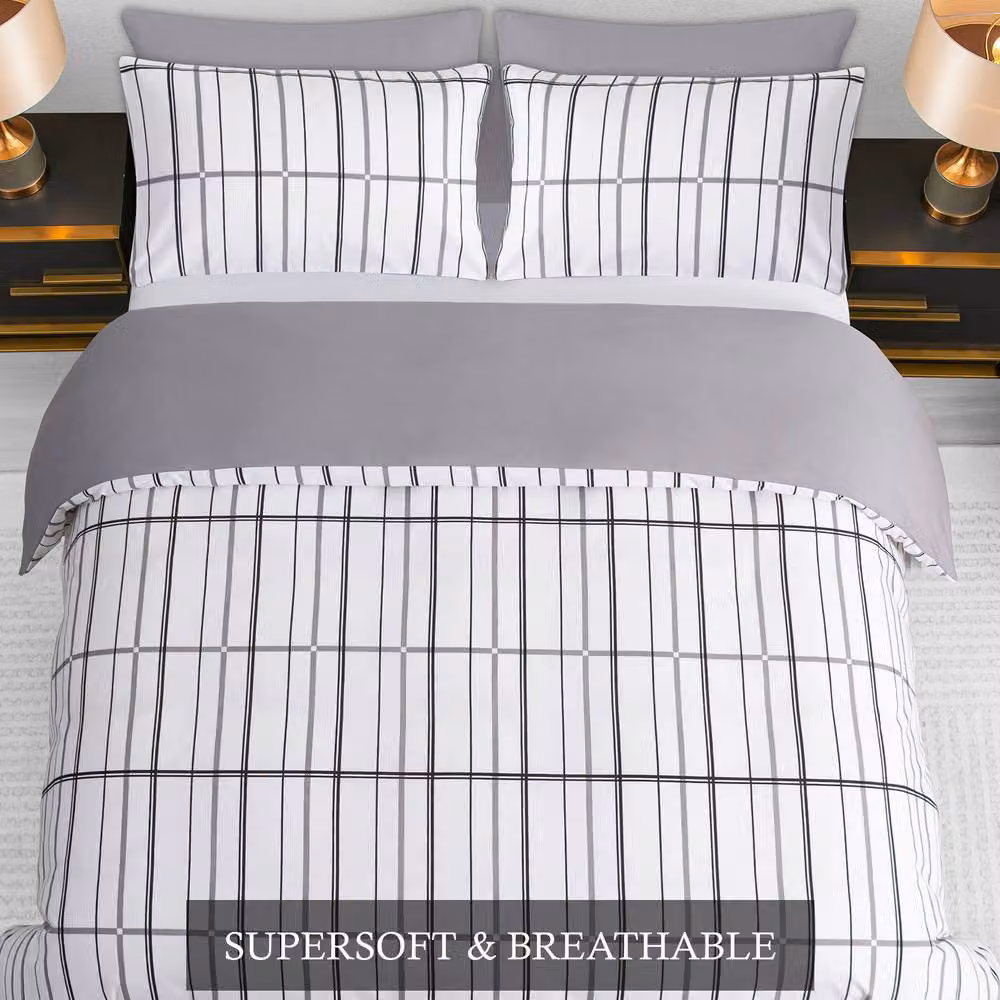 Grace Premium Microfibre Brushed Duvet Cover Set in White, Double, W: 140 cm x L: 200 cm – 2