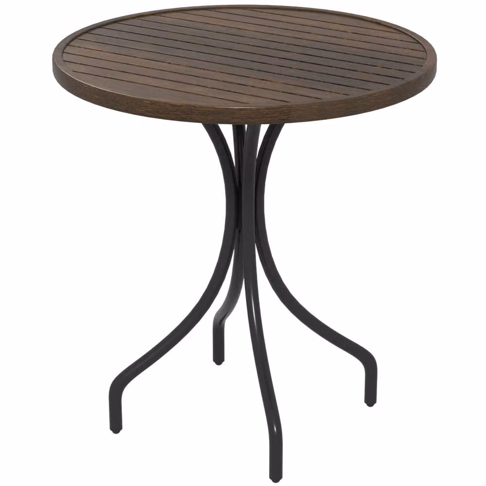 Wyld Haus Round Bistro Table in Brown Wood Grain Galvanised Steel, Height: 71.5 cm, Diameter: 66 cm – 2