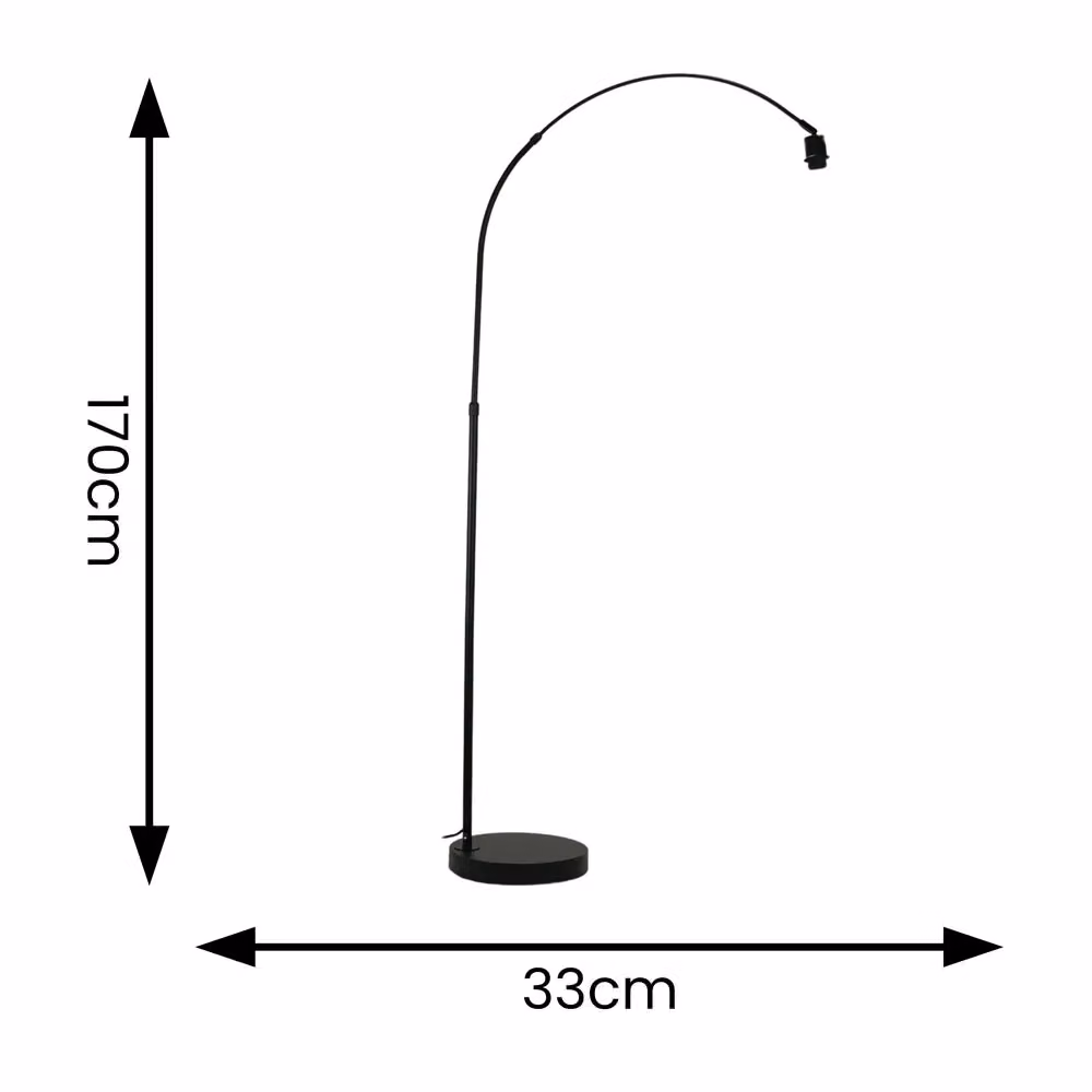 ValueLights Louis Modern Black Metal Arched Stem Curved Floor Lamp Base, H 170 cm x W 33 cm – 2