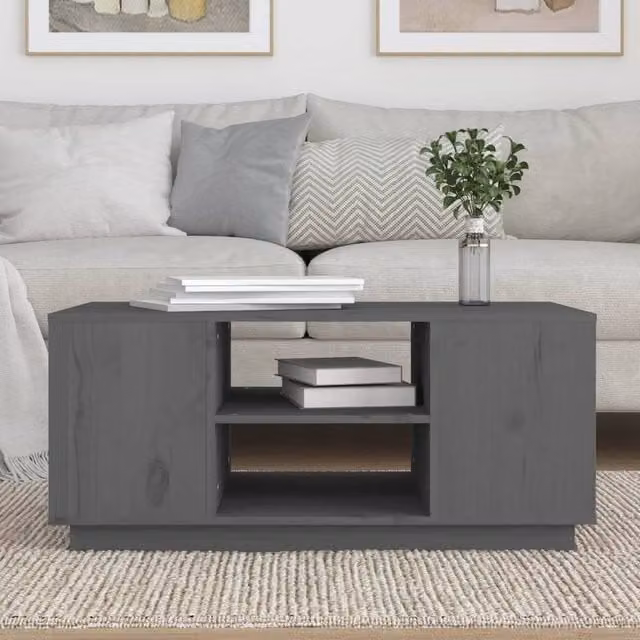 Berkfield Home Beautiful Coffee Table in Grey Solid Pine, W: 90 cm, D: 49 cm, H: 40.5 cm – 1