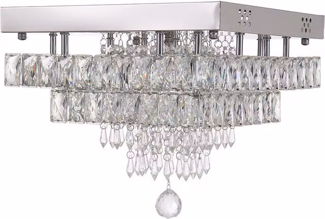 Livingandhome 40W 2-Layer LED Crystal Ceiling Light in Chrome and Silver