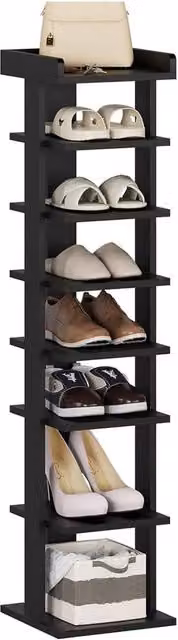 Dprodo 7-Tier Black PVC Wood Plastic Shoe Rack with Adjustable Shelves