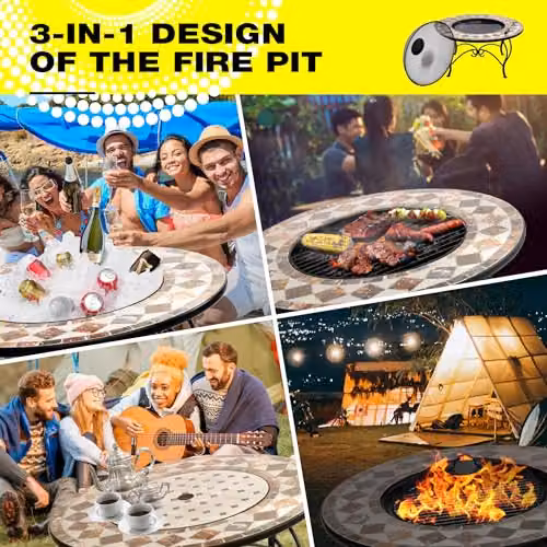 Centurion Supports Fireology KENNOCHA Multipurpose Garden Fire Pit Brazier, Coffee Table, Barbecue and Ice Bucket in Marble Finish – 2
