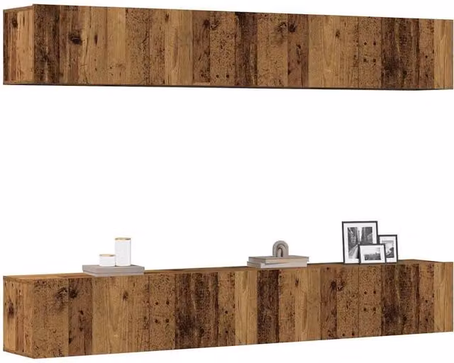 Berkfield Home Set of 4 Wall Mounted TV Cabinets in Old Wood Brown, W/D/H: 100 x 30 x 30 cm