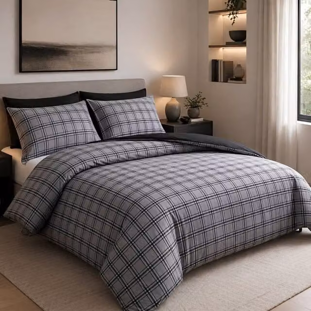 Pamposh Grey Checkered Microfibre Duvet Cover Set, Single (90 x 200 cm)