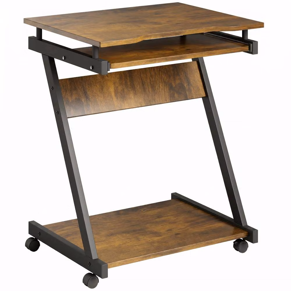 STILVORA Computer Desk with Keyboard Tray and Shelf in Rustic Brown – 6
