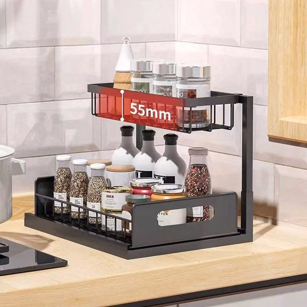 Kelvenix Black 2 Tier Kitchen Under Sink Cupboard Organiser Drawer – 4
