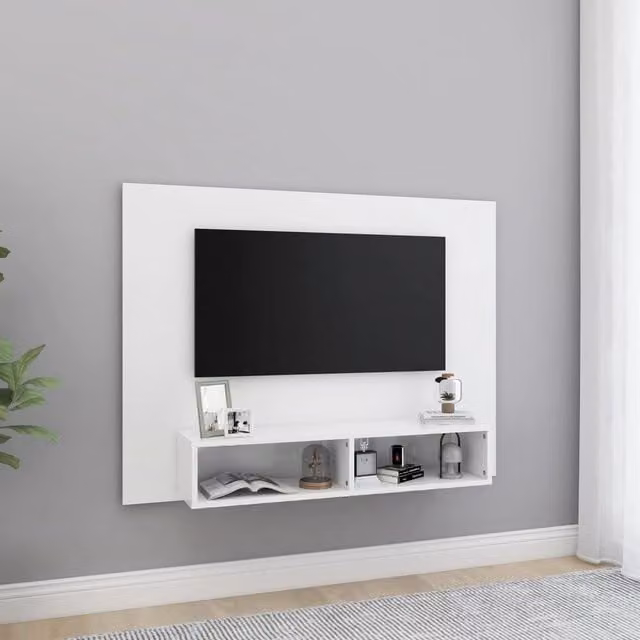 Berkfield Home Wall Mounted TV Cabinet in White, W/D/H: 120 x 23.5 x 90 cm