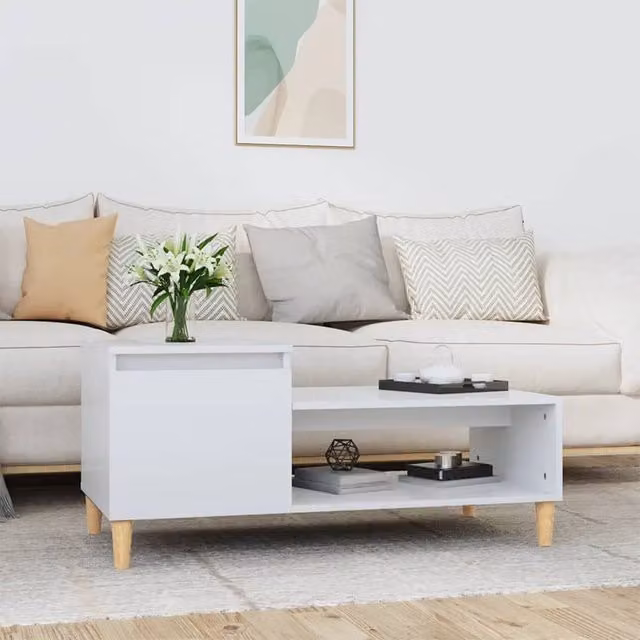 Berkfield Home Modern High Gloss White Coffee Table, W/D/H: 100 x 50 x 45 cm – 1