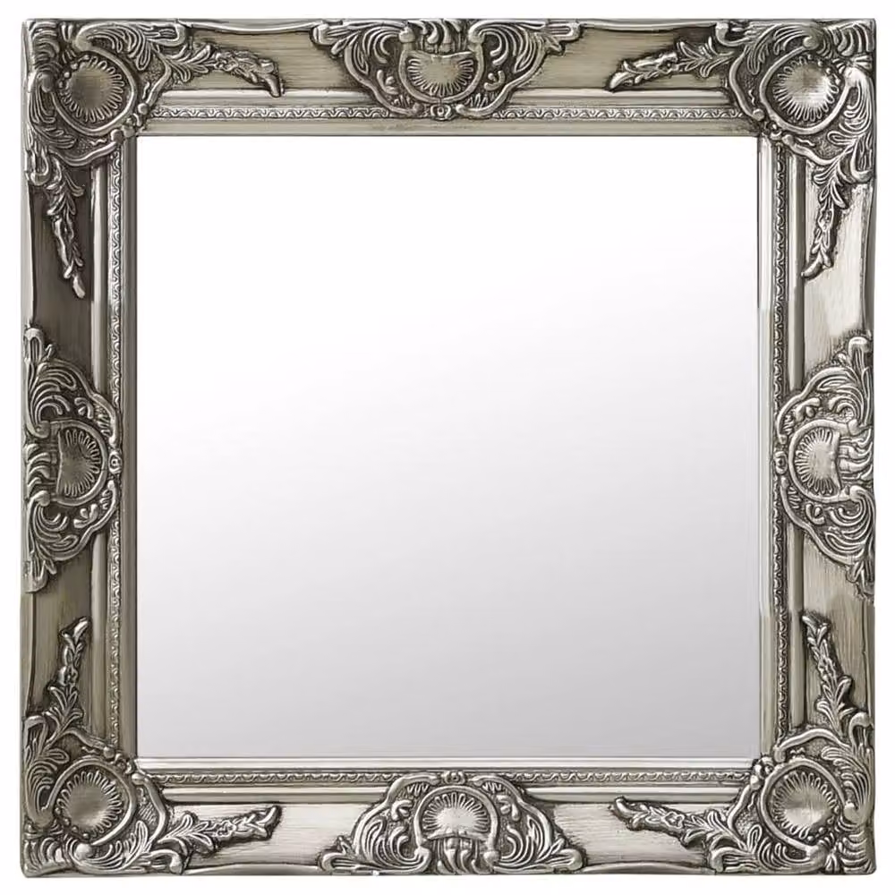 Berkfield Home Baroque Style Square Wall Mirror in Silver, W: 50 cm, H: 50 cm – 1