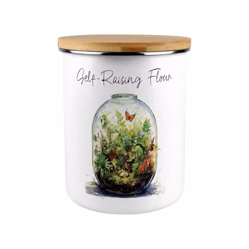 Purely Home Flourishing Terrarium Self-Raising Flour Storage Canister, 2.7 l, Green and White Enamel with Bamboo Lid