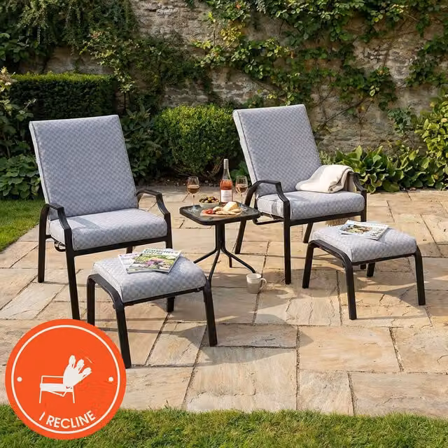 Malay Modern Geometric Riviera Bistro Set in Grey and Black with Glass and Steel
