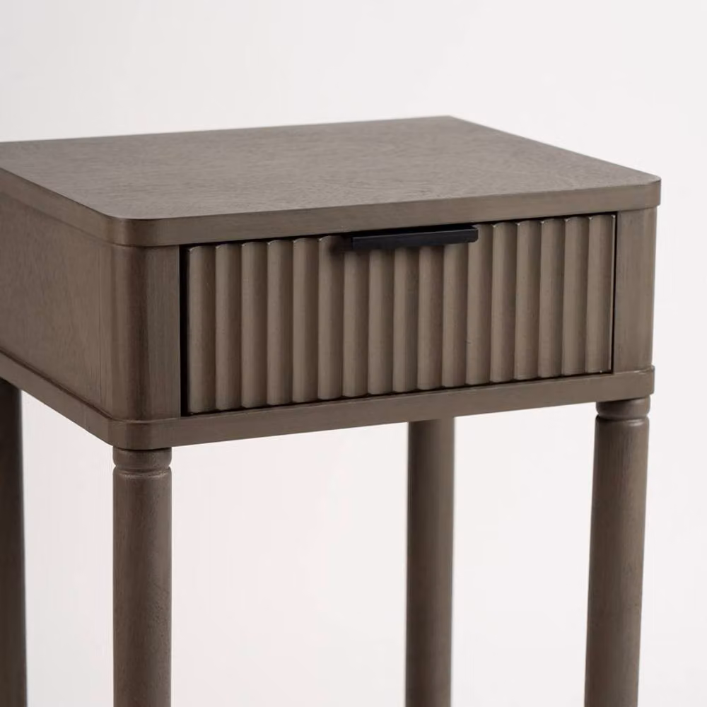 Scottish Everlastings Ltd Modern Wood Side Table in Olive Brown with Ribbed Drawer, W/D/H: 35.5 x 30 x 66 cm – 2