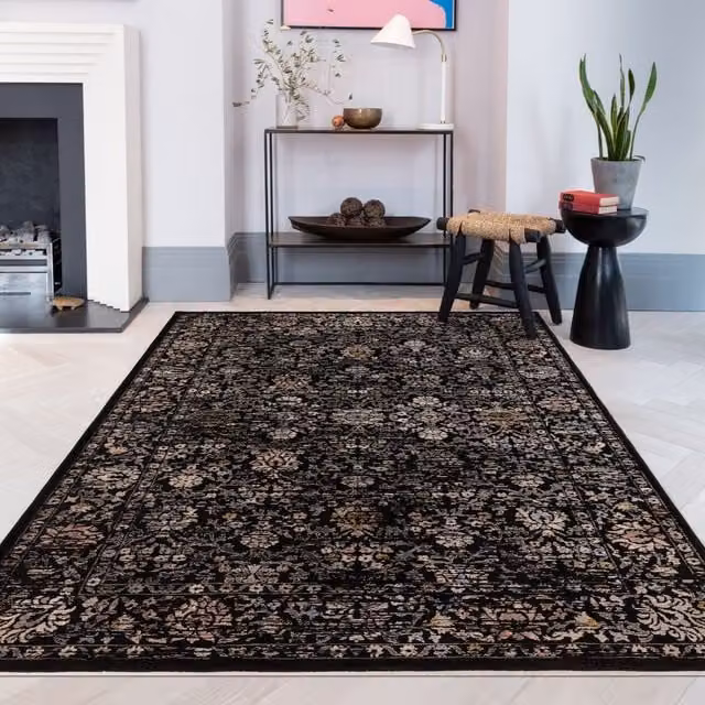 The Rug Shop UK Black Traditional Machine Woven Border Rug W: 240 cm, D: 330 cm