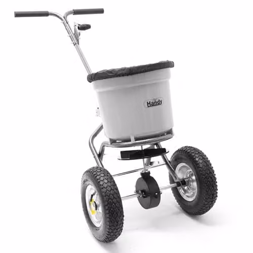 Handy Broadcast Spreader for Fertiliser, Seed or Refined Salt with 23kg Hopper and Puncture Proof Tyres – 1