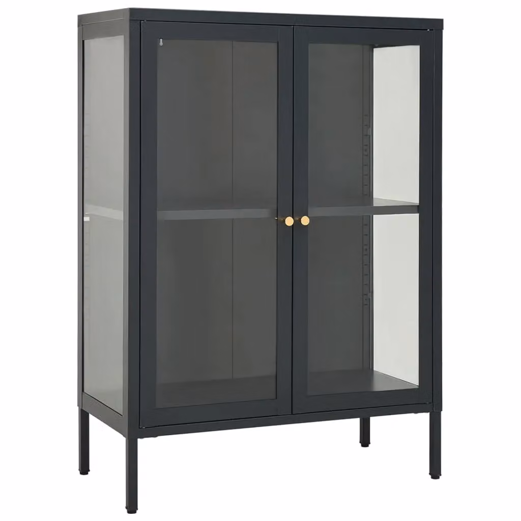 Berkfield Home Anthracite and Black Sideboard in Steel and Glass, W/D/H: 75 x 35 x 105 cm – 2