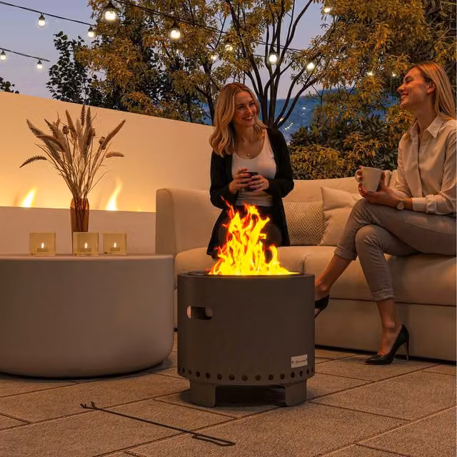 Outsunny Metal Round Smokeless Fire Pit Fire Bowl in Dark Grey