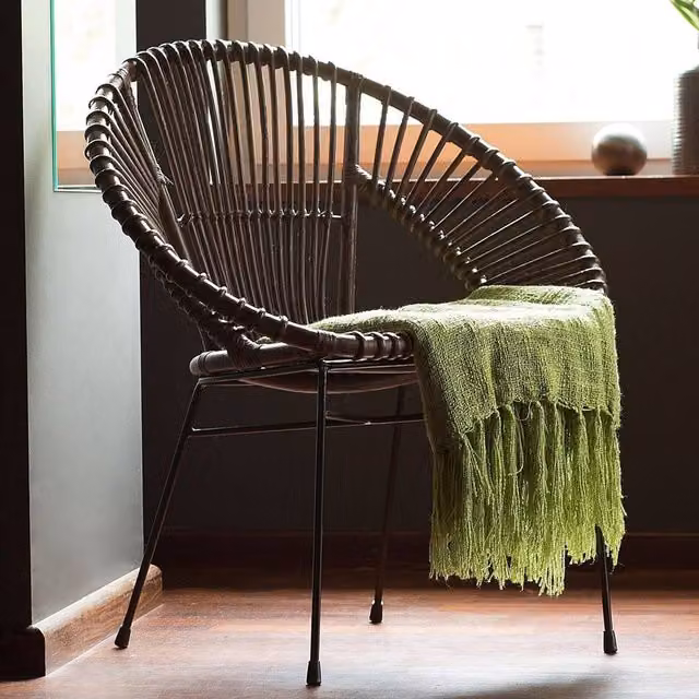 Wyld and Coco Acapulco Rattan Armchair in Brown Wicker with Black Metal Legs