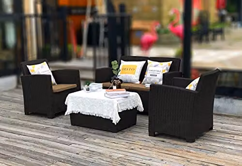 Centurion Supports SANTANA 4-Seater PE Rattan Garden Furniture and Coffee Table Set with Cushions in Black – 7