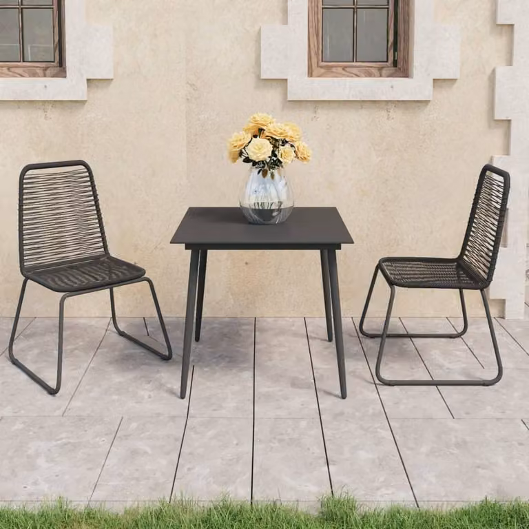 Berkfield Home 3 Piece Black PVC Rattan Garden Dining Set with Glass and Steel Details