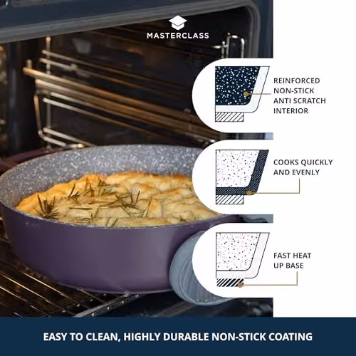 MasterClass Cast Aluminium Non-Stick Casserole Dish with Self-Basting Lid, Blue, Diameter: 28 cm, Volume: 4 l – 5