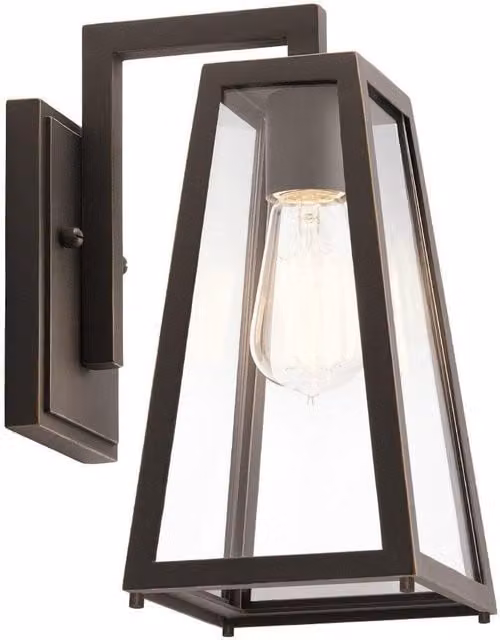 Kichler Delison Outdoor Wall Lantern in Rubbed Bronze and Brown, IP44 Rated – 1